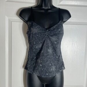 Wonderbra Cami Women L Gray Floral Spaghetti Strap Sheer Tank Top Whimsigoth